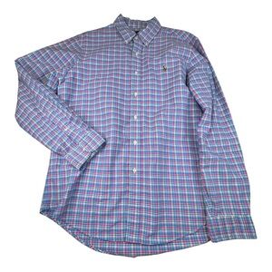 Ralph Lauren Shirt Men's Large Blue 100% Cotton Plaid Preppy Casual Button Down